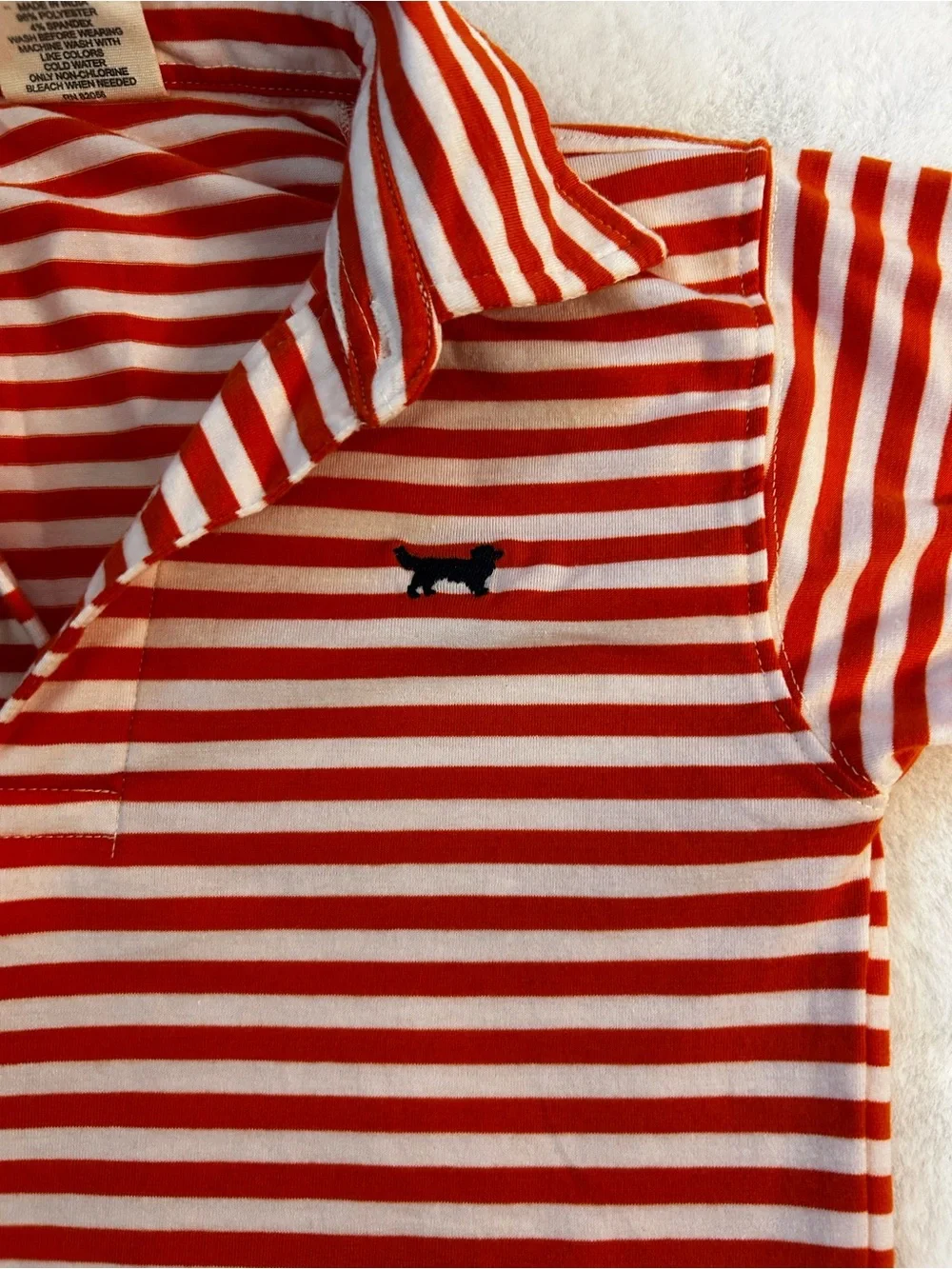 Jack Thomas Boys Youth Size 6 Orange White Striped Polo Shirt Dog Logo